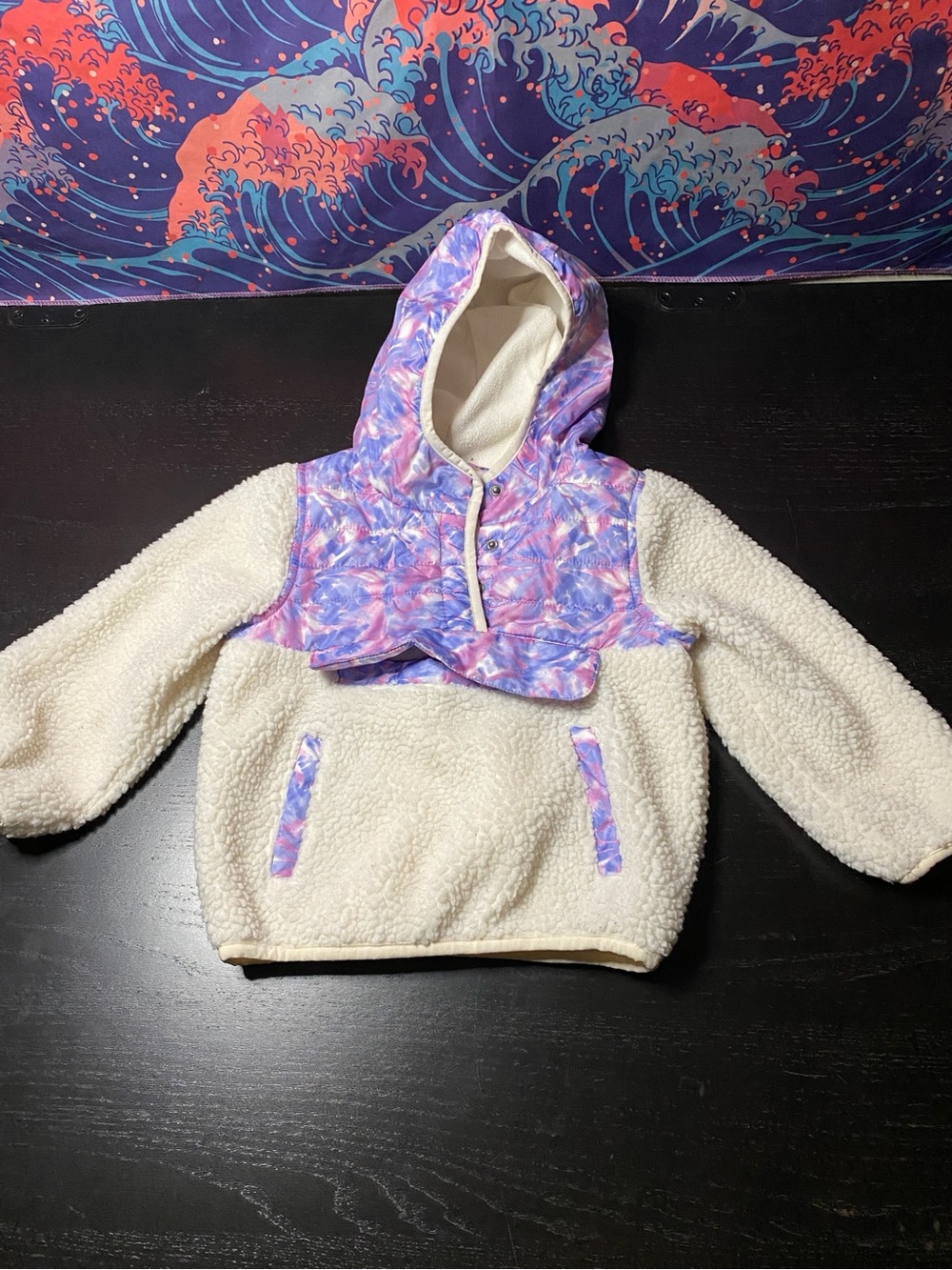 1 Madison Cream Sherpa Hoodie with Purple & Pink Tie-Dye Accents